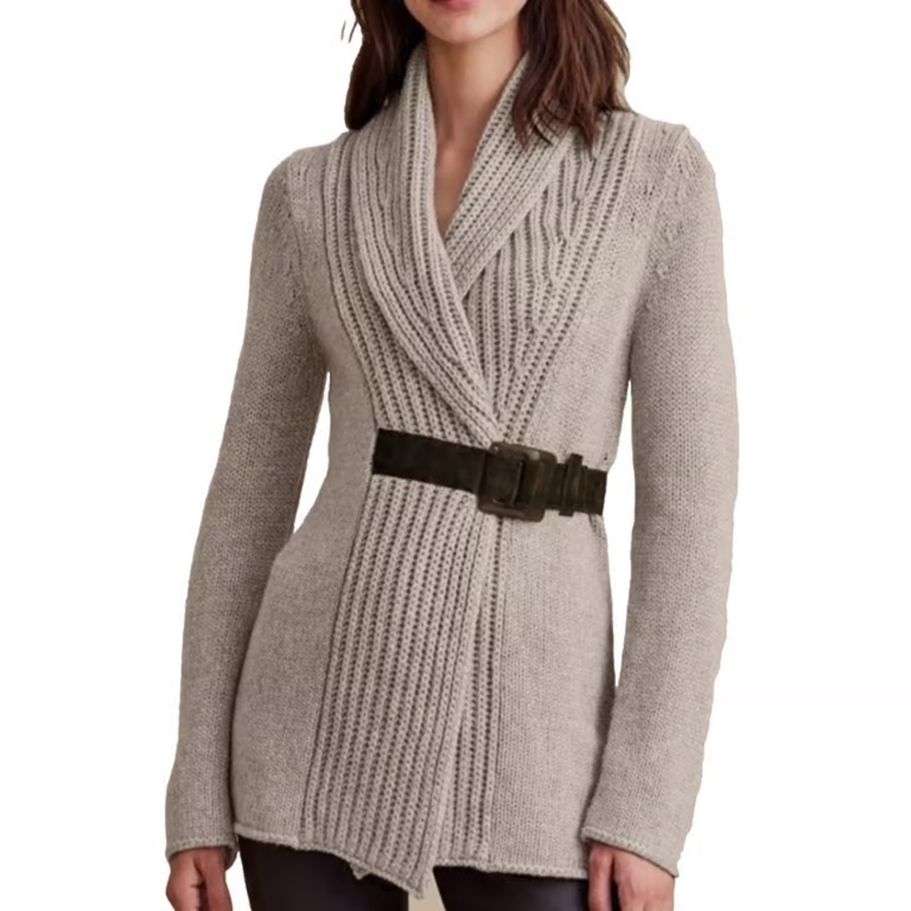Women's Taupe Belted Cardigan Sweater